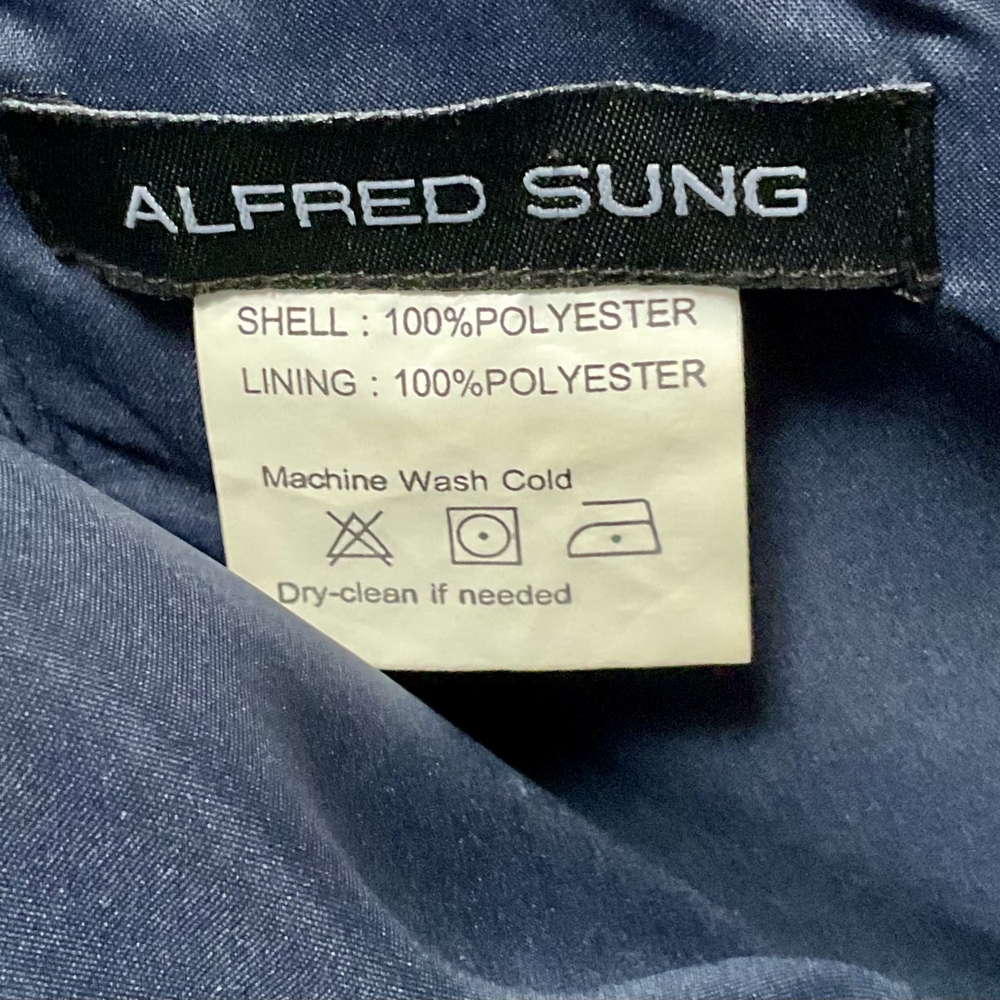 ALFRED SUNG Gorgeous Midnight Blue Strapless Satin Gown - Picture 7 of 8